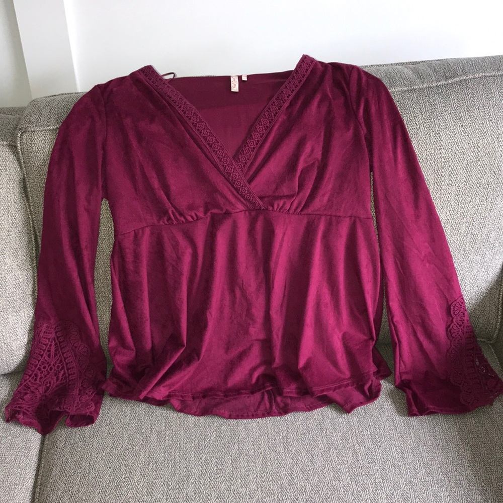 long sleeved blouse, velvet like material